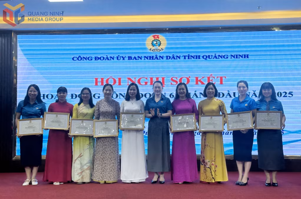 Lãnh đạo LĐLĐ tỉnh trao tặng bằng khen cho các tập thể, cá nhân có thành tích xuất sắc.