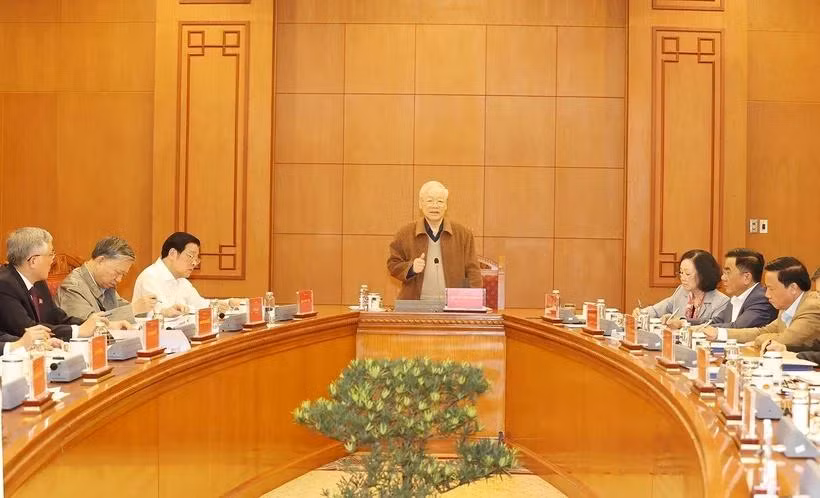 Tổng Bí thư Nguyễn Phú Trọng phát biểu kết luận cuộc họp. (Ảnh: Trí Dũng/ TTXVN)
