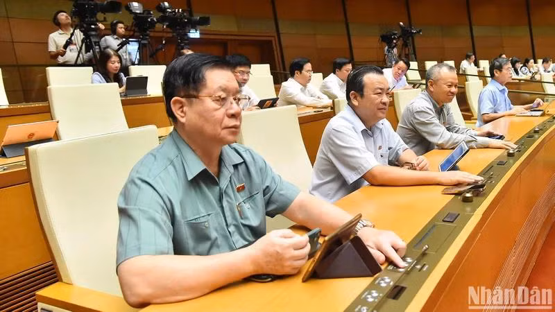 Quốc hội biểu quyết thông qua Nghị quyết về phương án phân bổ ngân sách trung ương năm 2024. (Ảnh: THỦY NGUYÊN)