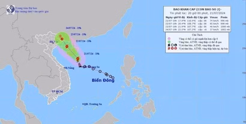 Đường đi của bão số 2. (Ảnh: TTXVN phát)