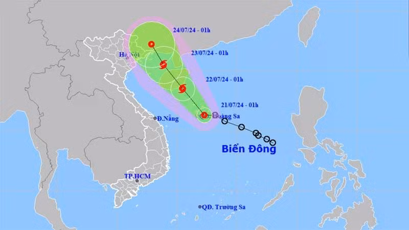 Vị trí và hướng di chuyển của áp thấp nhiệt đới. (Nguồn: nchmf.gov.vn)