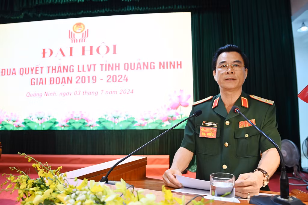 Trung tướng Nguyễn Quang Cường, Bí thư Đảng ủy, Chính ủy Quân khu 3, phát biểu chỉ đạo tại Đại hội.