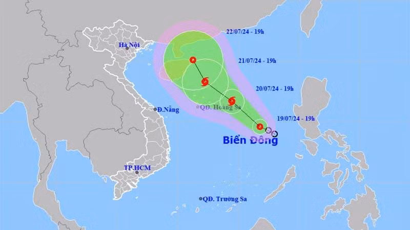 Vị trí và hướng di chuyển của áp thấp nhiệt đới. (Nguồn: nchmf.gov.vn)