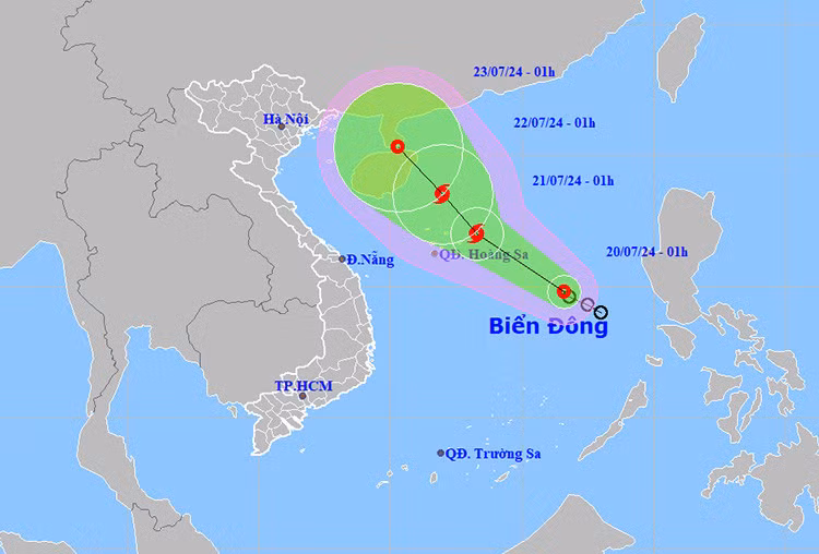 Vị trí và đường đi của áp thấp nhiệt đới. Ảnh: NCHMF
