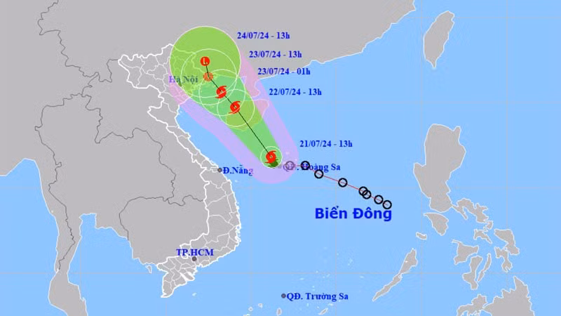 Vị trí và hướng di chuyển của bão số 2. (Nguồn: nchmf.gov.vn)