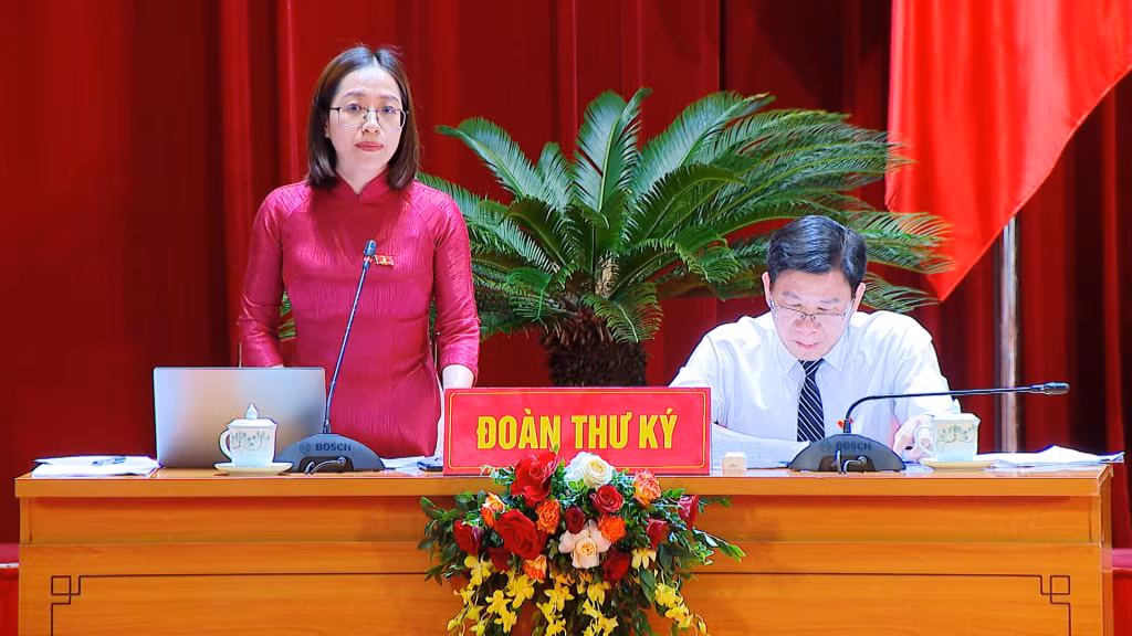 Đại biểu Vũ Ngọc Hà, Tổ đại biểu Vân Đồn - Cô Tô, phát biểu thảo luận tại hội trường.