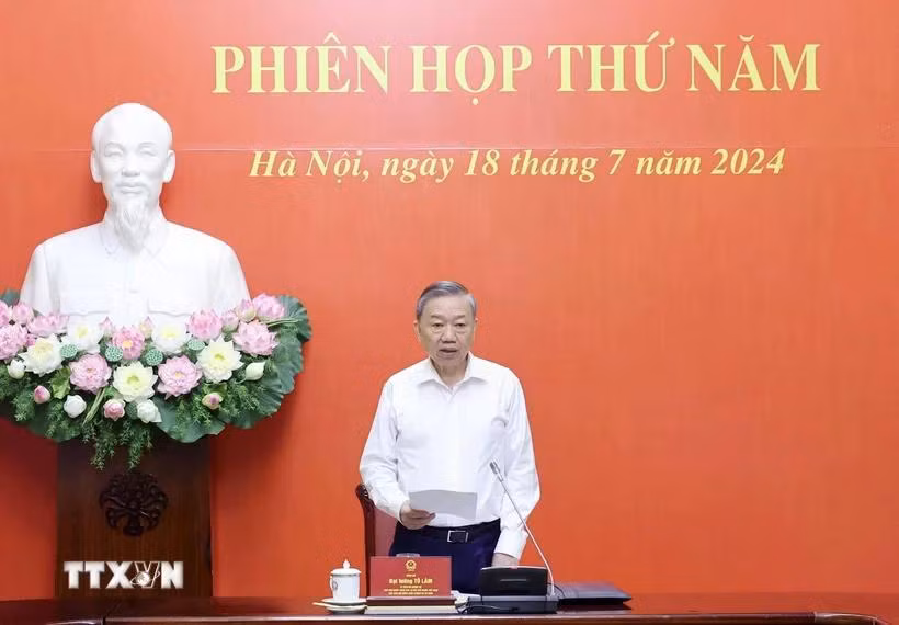 Chủ tịch nước Tô Lâm phát biểu kết luận Phiên họp thứ 5 Hội đồng Quốc phòng và An ninh. (Ảnh: Nhan Sáng/TTXVN)