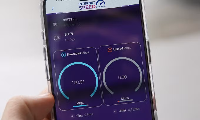Giao diện đo tốc độ mạng của ứng dụng i-Speed. Ảnh: Lưu Quý
