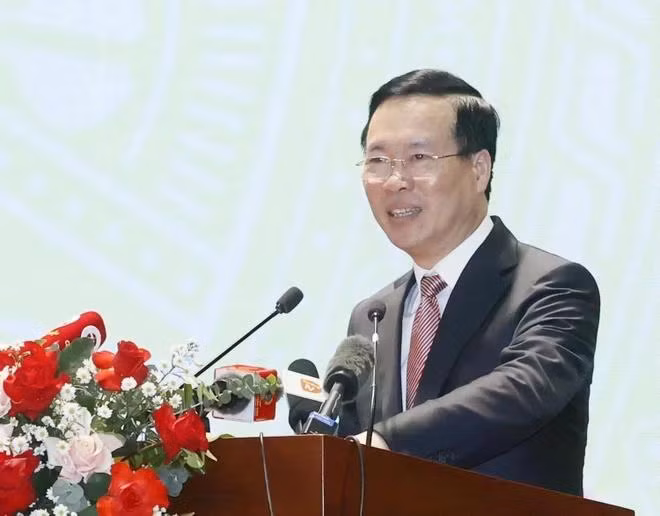 Chủ tịch nước Võ Văn Thưởng phát biểu chỉ đạo tại Hội nghị triển khai nhiệm vụ năm 2024 của Tòa án Nhân dân Tối cao. (Ảnh: Thống Nhất/TTXVN)