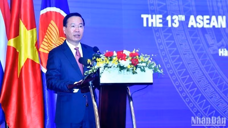 Chủ tịch nước Võ Văn Thưởng phát biểu ý kiến tại hội nghị. (Ảnh: ĐĂNG KHOA)