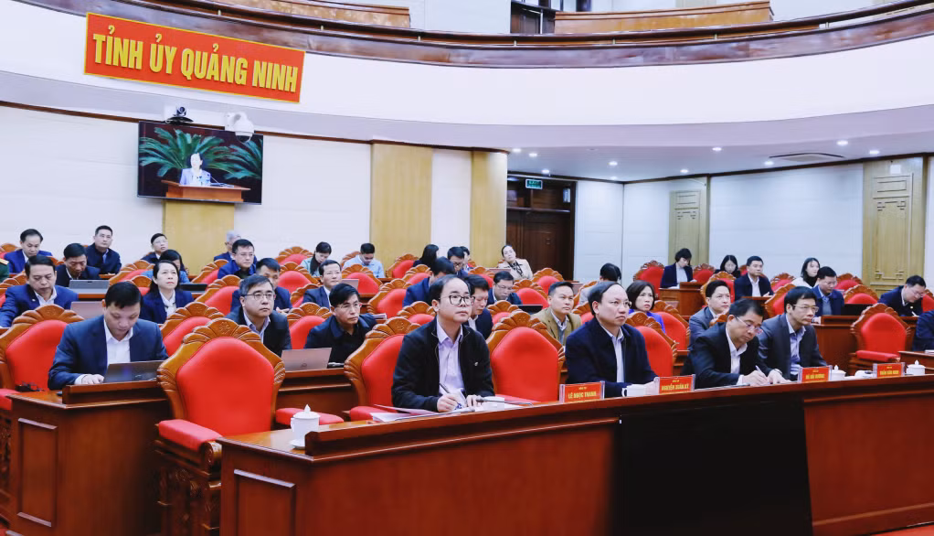 Các đại biểu dự hội nghị tại điểm cầu tỉnh Quảng Ninh.