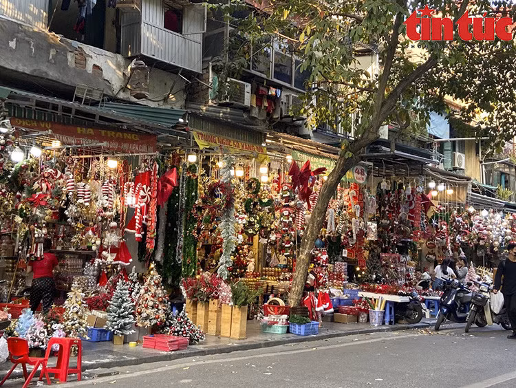 Các cửa hàng trên phố Hàng Mã ngập tràn sắc màu Giáng sinh.