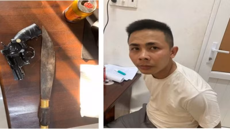 Đối tượng Nguyễn Hoàng Bảo cùng tang vật.
