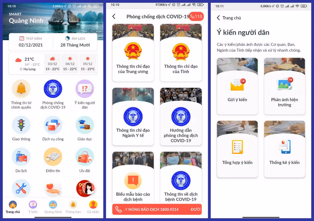 Ứng dụng Smart Quảng Ninh với giao diện thân thiện, nhiều tiện ích đối với người sử dụng.