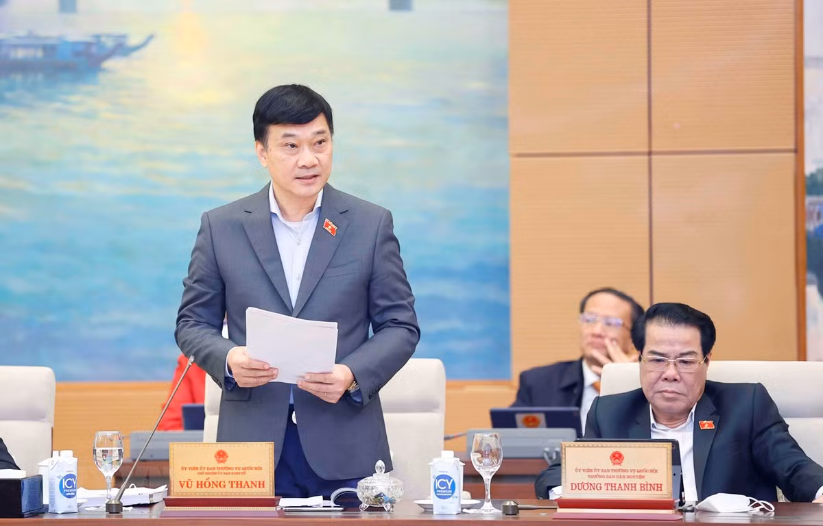 Chủ nhiệm Ủy ban Kinh tế của Quốc hội Vũ Hồng Thanh, Đại diện Đoàn giám sát trình bày báo cáo. (Ảnh: Doãn Tấn/TTXVN)