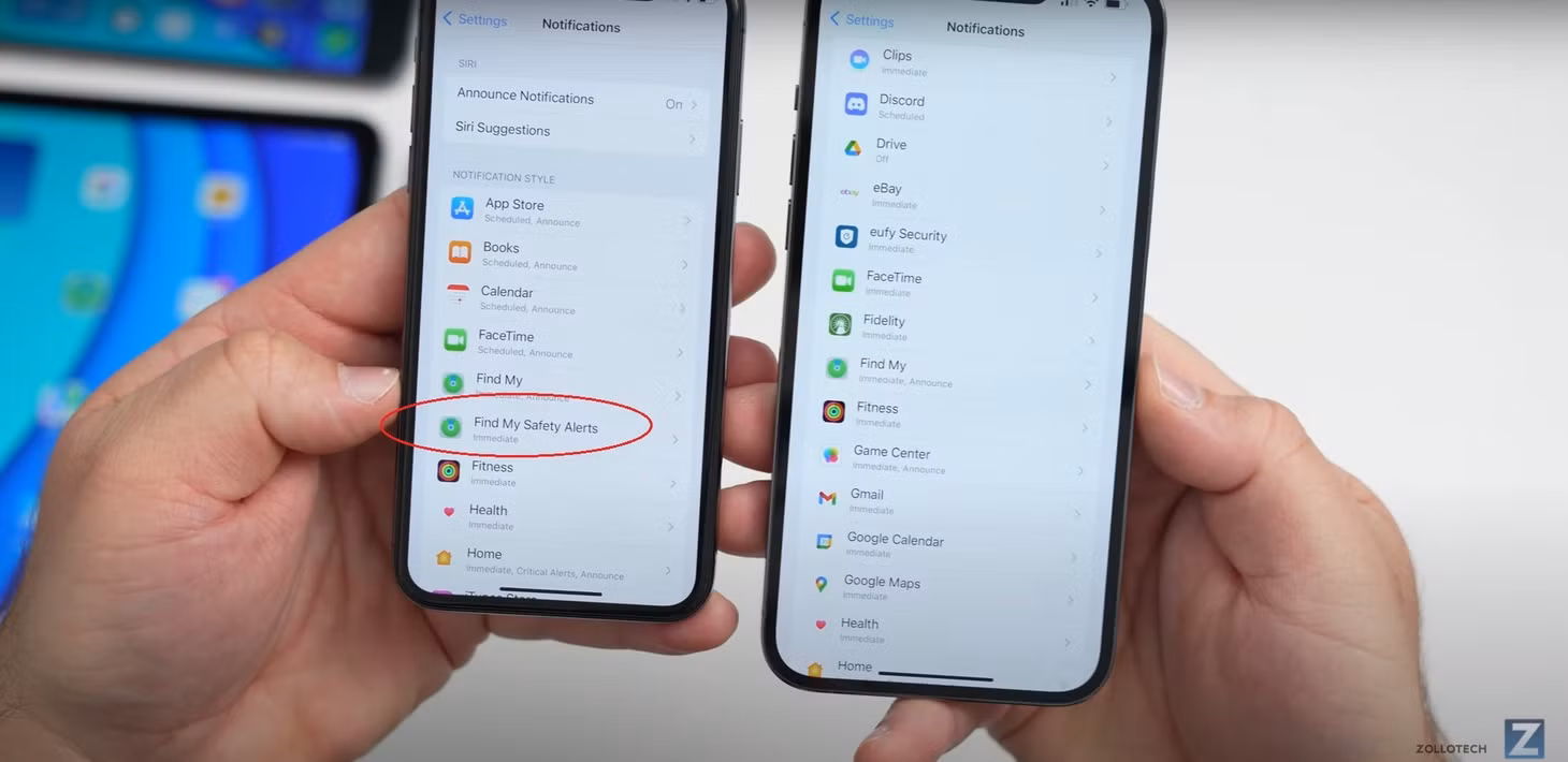Nếu so sánh trong mục Settings => Notifications, iOS 15.4 beta 4 sẽ không còn mục Find My Safety AlertsTheo ghi nhận, ứng dụng Find My trong iOS 15.4 beta mới nhất cũng đi kèm với cài đặt thông báo cho phép người dùng thay đổi các tùy chọn cụ thể, riêng biệt. Apple làm rõ ràng hơn loại phụ kiện nào được phát hiện di chuyển cùng một cách bất thường.