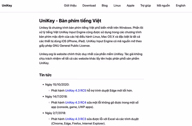 Website chính thức của Unikey tại địa chỉ Unikey.org