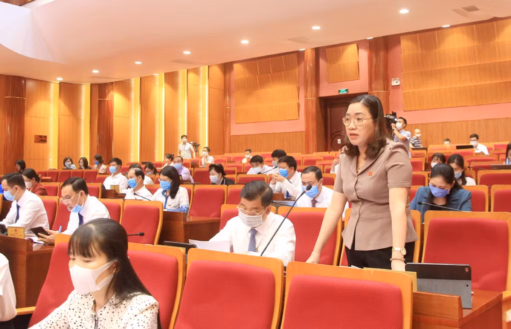 Đại biểu Bùi Thị Hải, Tổ đại biểu TP Hạ Long, phát biểu thảo luận.