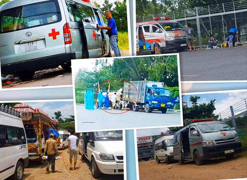 Hình ảnh một số đối tượng “cò mồi” trước Trung tâm hỏa táng Bình Hưng Hòa trước khi bị Công an quận Bình Tân đưa về trụ sở làm rõ.
