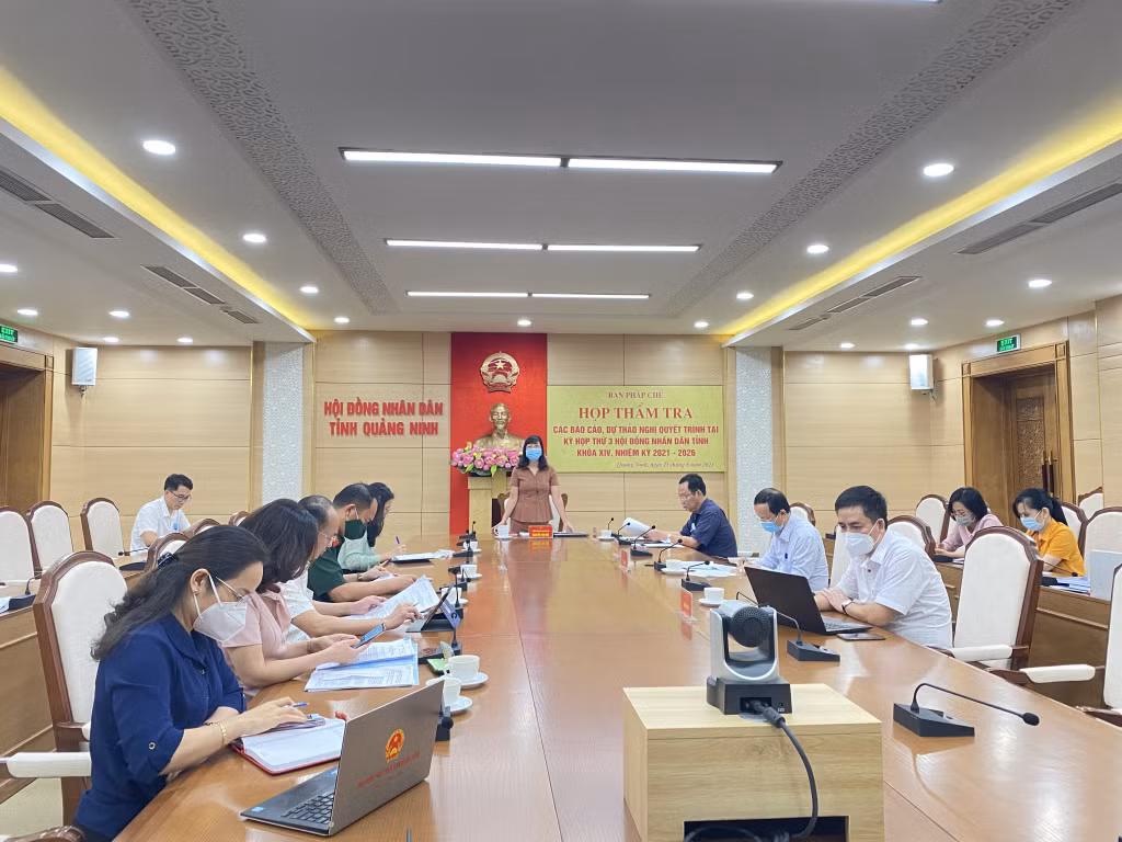 Đồng chí Nguyễn Thị Huệ, Trưởng Ban Pháp chế, HĐND tỉnh chủ trì cuộc họp.