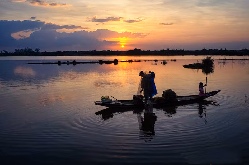 Khung cảnh hoàng hôn thanh bình ở Cồn Tộc (Ảnh: dulichvietnam)