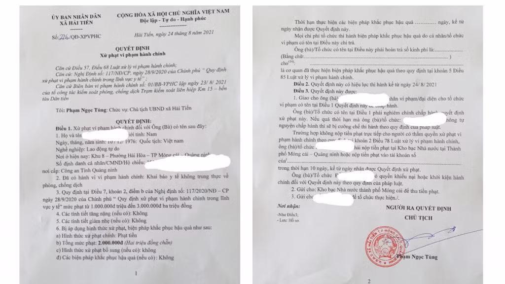 Quyết định xử phạt hành chính ông T .