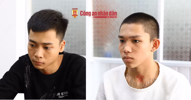 Đối tượng Tiến và Bình tại cơ quan Công an.