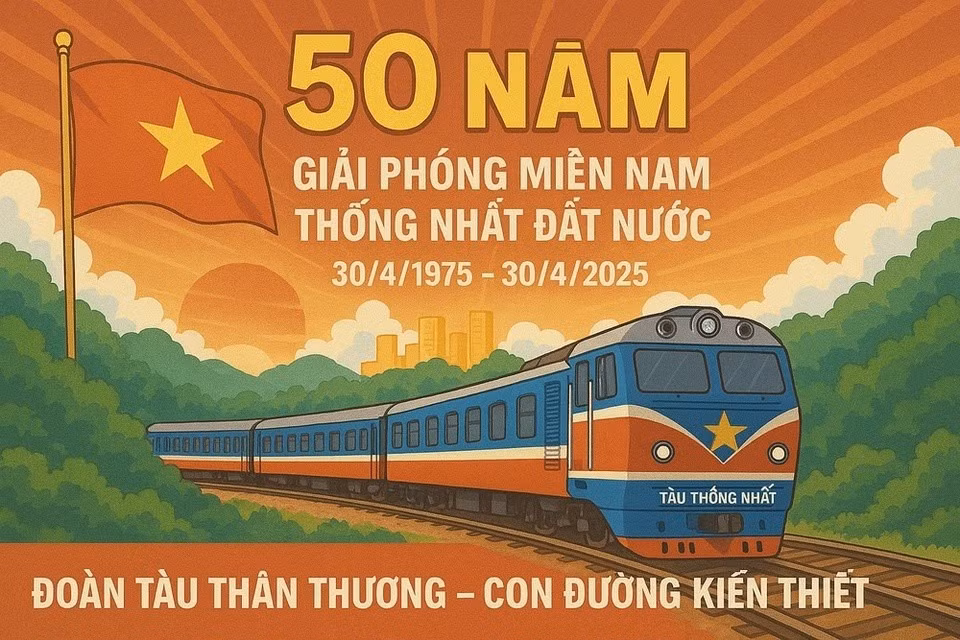 Hình ảnh thiết kế về đoàn tàu Thống Nhất đặc biệt dịp 30/4. Ảnh: VNR.