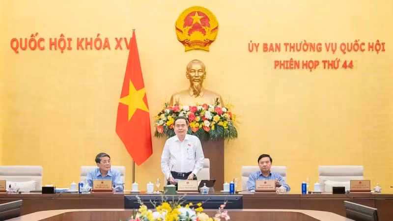Chủ tịch Quốc hội Trần Thanh Mẫn phát biểu bế mạc phiên họp. (Ảnh: Media Quốc hội)
