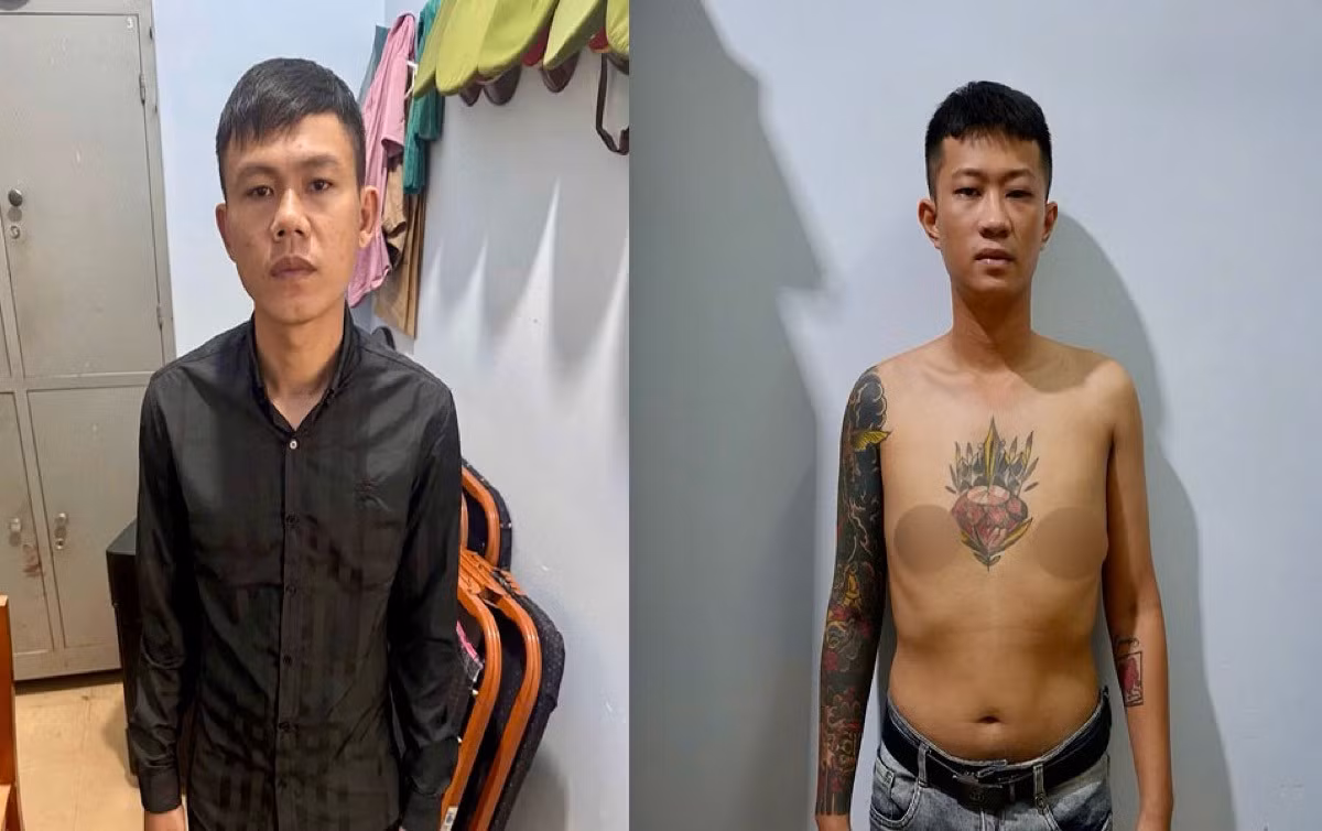 2 đối tượng Hậu (trái) và Khoa được triệu tập đến cơ quan công an để điều tra. Ảnh: Công an