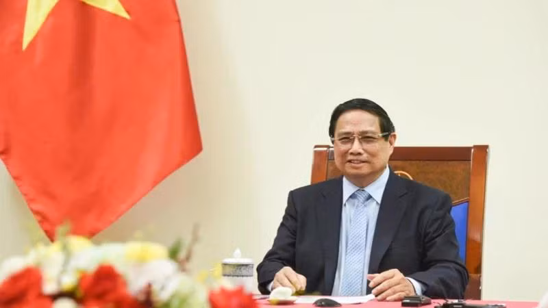 Thủ tướng Phạm Minh Chính điện đàm với Thủ tướng Malaysia Anwar Ibrahim. (Ảnh: TRẦN HẢI).