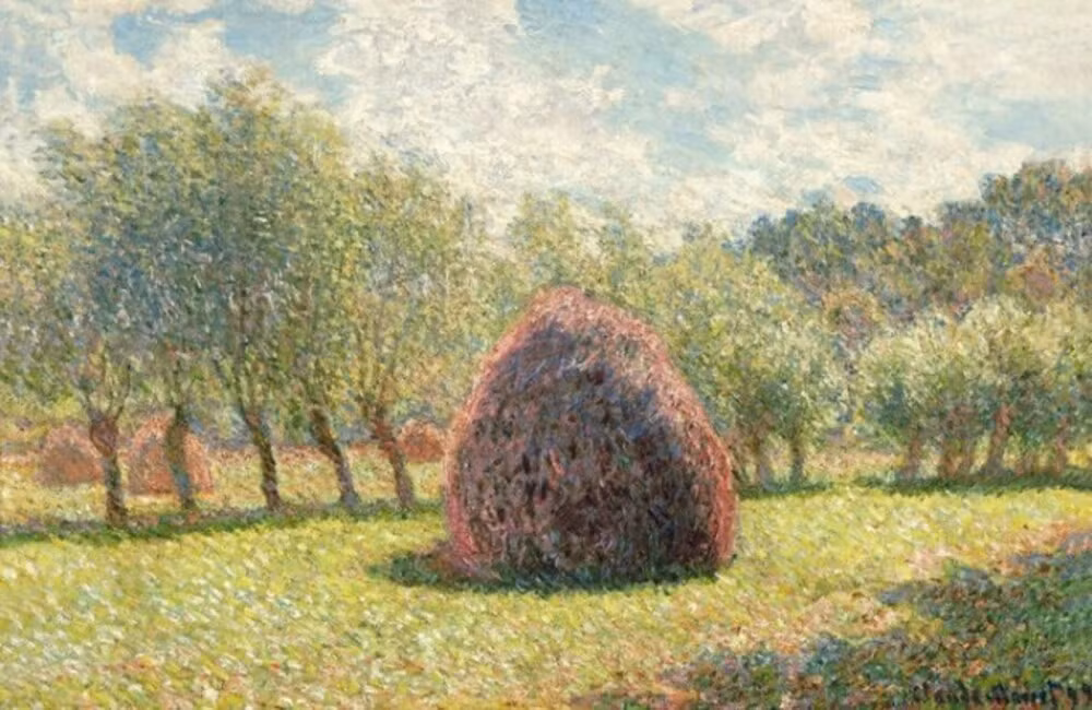 Trong phiên đấu giá của Sotheby's vào tháng 5, tác phẩm Meules à Giverny do Claude Monet vẽ năm 1893 được gõ búa 34,8 triệu USD. Tranh mô tả một đống rơm giữa khu vườn, là hình ảnh thường xuất hiện trong các sáng tác của danh họa từ giữa những năm 1880. Đến năm 1888, ông mới chọn đây là hình tượng trung tâm. Ở mỗi bức, Monet thể hiện cùng một khung cảnh nhưng với điều kiện thời tiết, mùa màng khác nhau. Artsy nhận định Meules à Giverny là ví dụ điển hình cho những khám phá của danh họa về màu sắc, ánh sáng và kết cấu. Sotheby's cho biết series tranh chủ đề đống rơm của Claude Monet thường không gắn với giai thoại nào, không xuất hiện những chi tiết thừa như con người, các loài vật mà hướng sự tập trung của người xem vào chủ thể chính.