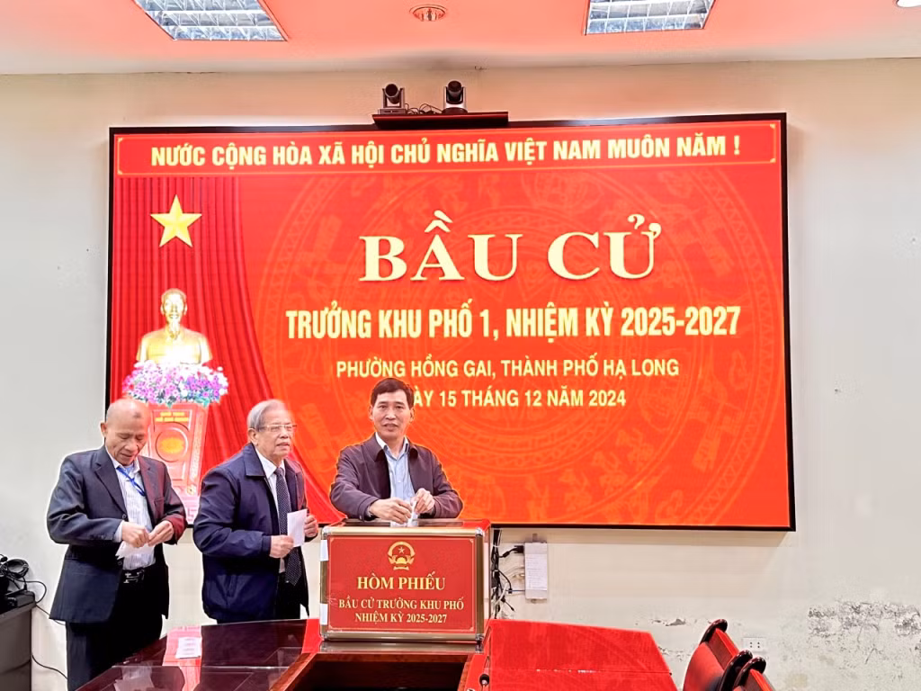 Cử tri phường Hồng Gai đi bầu cử.