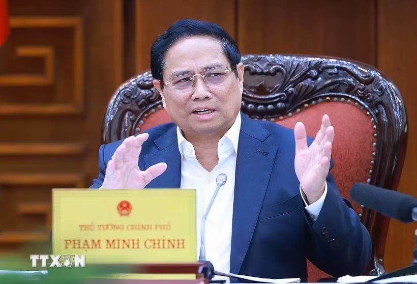 Thủ tướng Phạm Minh Chính chủ trì Phiên họp lần thứ năm của Ban Chỉ đạo tinh gọn bộ máy của Chính phủ. (Ảnh: Dương Giang/TTXVN)