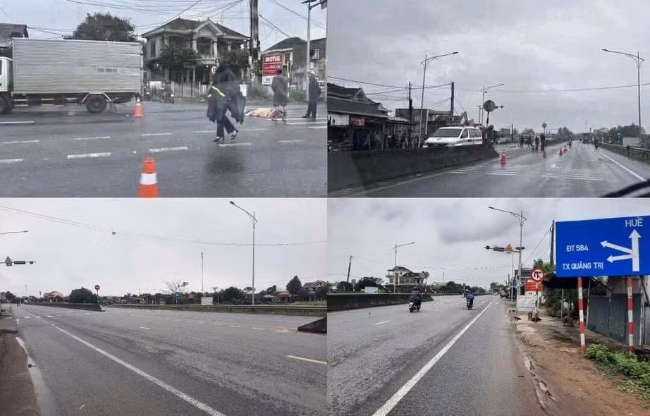 Hiện trường vụ xe khách tông người đi bộ qua đường được đăng tải trên mạng xã hội và khu vực xảy ra vụ TNGT.