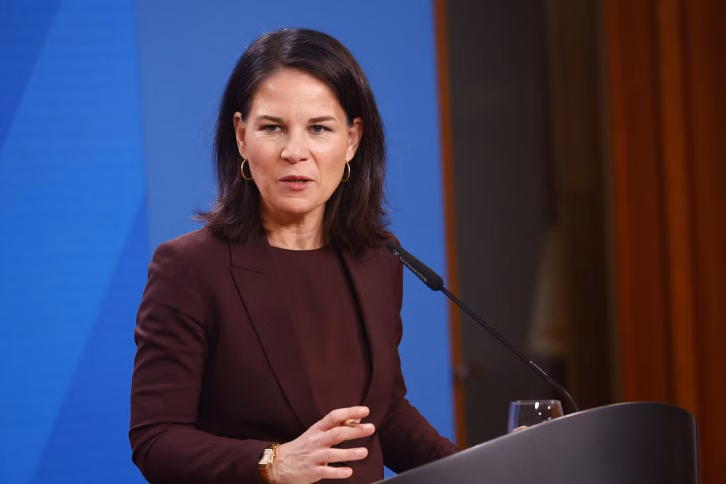 Ngoại trưởng Đức Annalena Baerbock phát biểu trong cuộc họp báo ở Berlin ngày 18/1/2024. Ảnh: AFP/TTXVN
