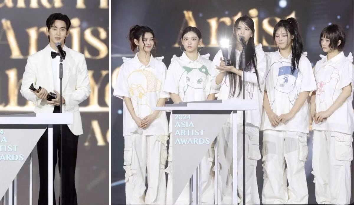 Kim Soo Hyun và NewJeans nhận cúp Daesang của AAA 2024. Ảnh: Naver