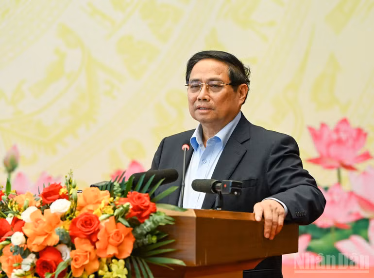 Bí thư Đảng ủy Chính phủ, Thủ tướng Chính phủ Phạm Minh Chính phát biểu tại Hội nghị. (Ảnh: DUY LINH)