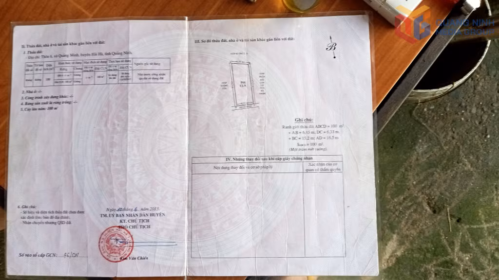 Giấy chứng nhận QSDĐ do UBND huyện Hải Hà (cũ) cấp cho gia đình ông Lương Văn Lắm năm 2013