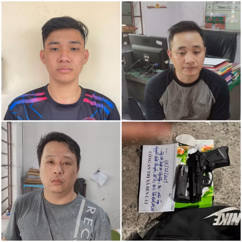 Các đối tượng bị bắt cùng tang vật.