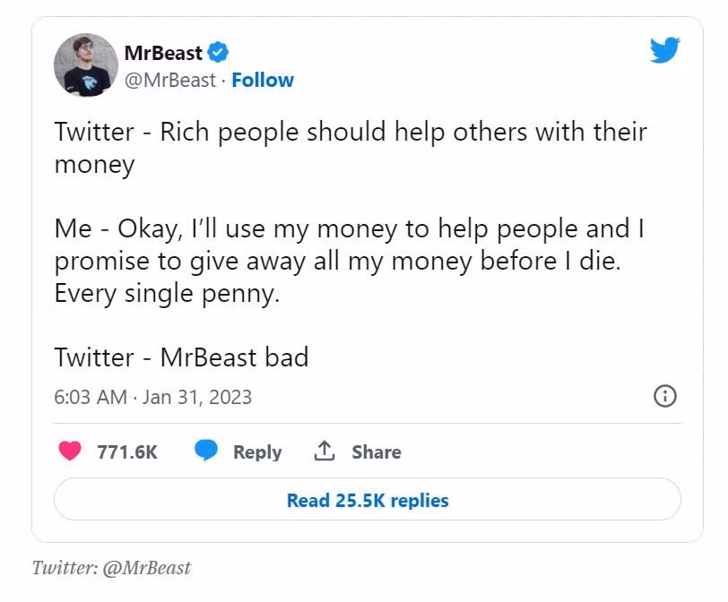MrBeast bày tỏ sự không hài lòng của mình khi nhận được làn sóng chỉ trích dữ dội trên Twitter. Ảnh: Twitter.
