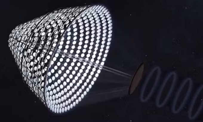 Mô phỏng hệ thống sản xuất điện mặt trời trong vũ trụ SPS-ALPHA. Ảnh: NASA