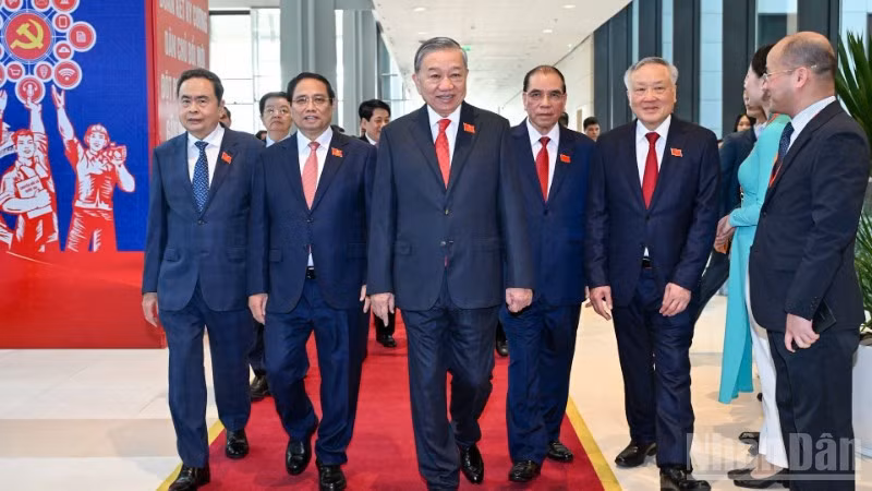 Tổng Bí thư Tô Lâm cùng các đồng chí lãnh đạo, nguyên lãnh đạo Đảng, Nhà nước dự Đại hội Đảng bộ Chính phủ lần thứ I, nhiệm kỳ 2025-2030. (Ảnh: DUY LINH-TRẦN HẢI)