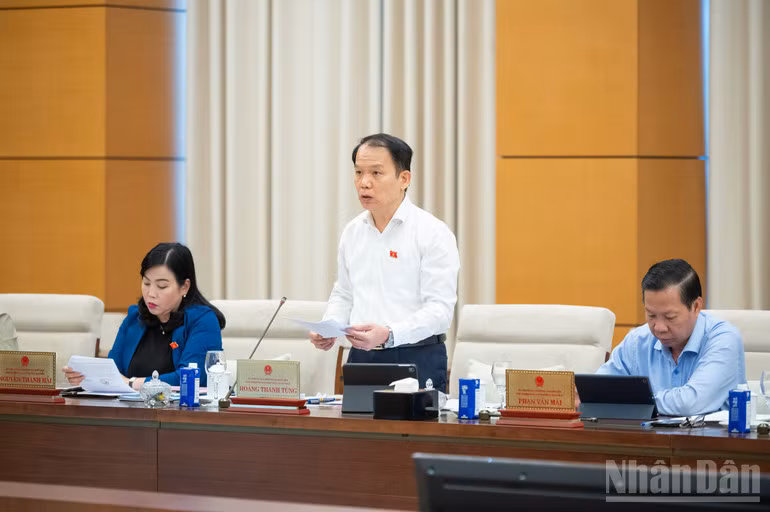 Chủ nhiệm Ủy ban Pháp luật và Tư pháp Hoàng Thanh Tùng trình bày báo cáo thẩm tra. (Ảnh: DUY LINH)