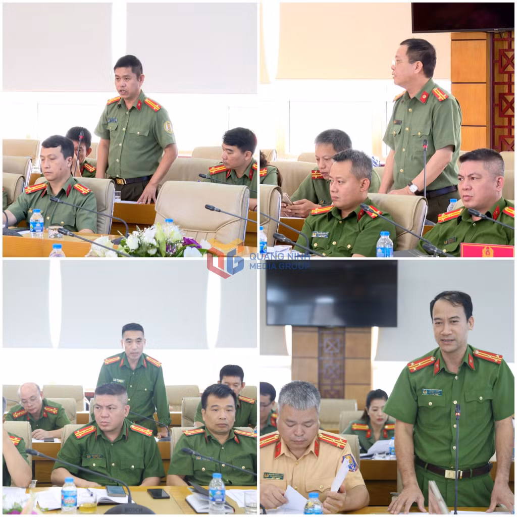 Đại diện một số phòng nghiệp vụ (Công an tỉnh) và công an các xã, phường, đặc khu trong tỉnh tham gia ý kiến tại Hội nghị.