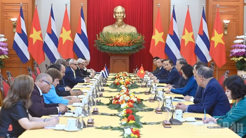 Quang cảnh cuộc tiếp tại Trụ sở Trung ương Đảng. (Ảnh: ĐĂNG KHOA)