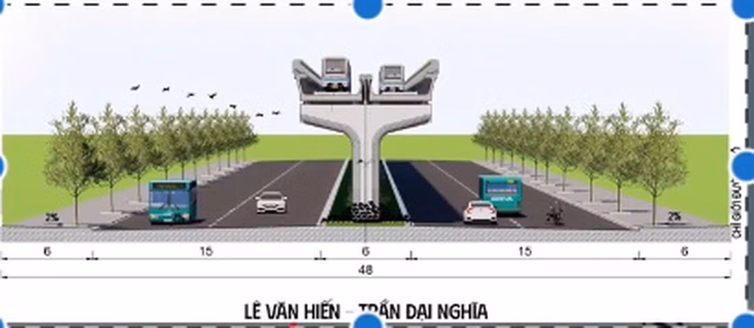 Mặt cắt tuyến đường sắt đi qua trục đường Lê Văn Hiến - Trần Đại Nghĩa (phường Ngũ Hành Sơn, Đà Nẵng) - Ảnh: Đồ họa Sở Xây dựng cung cấp