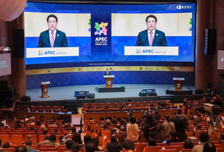 Chủ tịch nước Lương Cường phát biểu tại Hội nghị Thượng đỉnh doanh nghiệp APEC 2025. (Ảnh: XUÂN KỲ)