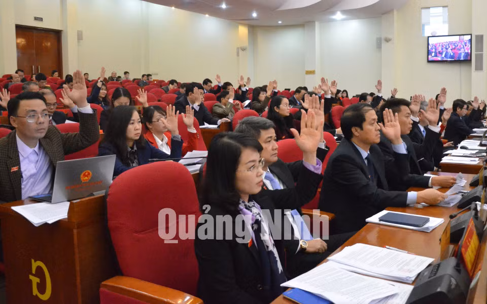 Đại biểu biểu quyết thông qua các nghị quyết tại kỳ họp.