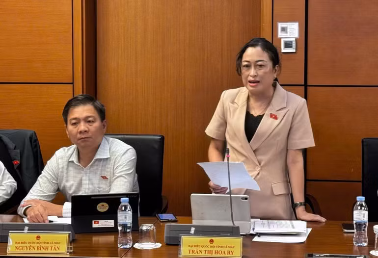 Đại biểu Trần Thị Hoa Ry (Đoàn Cà Mau) phát biểu thảo luận tại tổ.